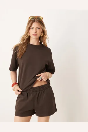 ASOS Chokoladebrun sweat-T-shirt i firkantet pasform - Del af sæt