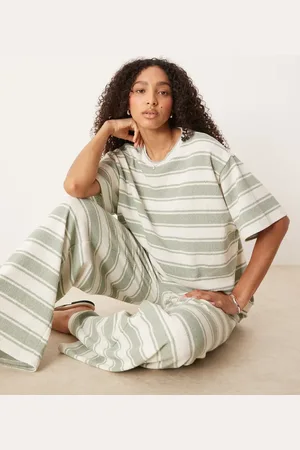 ASOS Salviegrøn strikket oversized T-shirt med striber - Del af sæt-Multifarvet