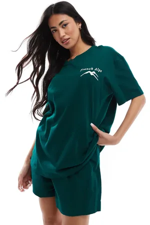 ASOS Grønt pyjamassæt med oversized T-shirt med grafik og vævede boksershorts
