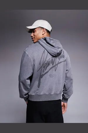 ASOS Oversized sweatshirt med print i grå syrevask i firkantet pasform