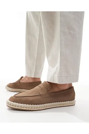 ASOS Brune penny-loafers i ruskind med espadrille-design-Grå