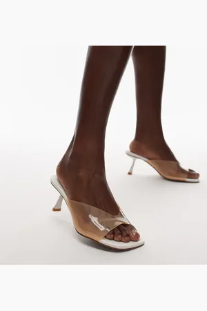 Topshop Felix - Cremehvide mules med hæl og detaljer i plexiglas
