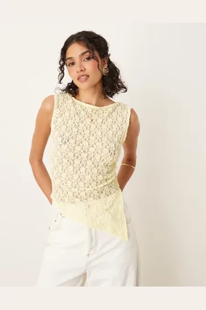 ASOS Lysegul gennemsigtig asymmetrisk blondetop med rynket side