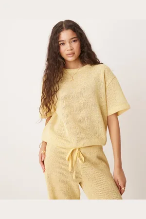 ASOS Citrongul, oversized og kortærmet trøje i jersey med tekstur - Del af sæt