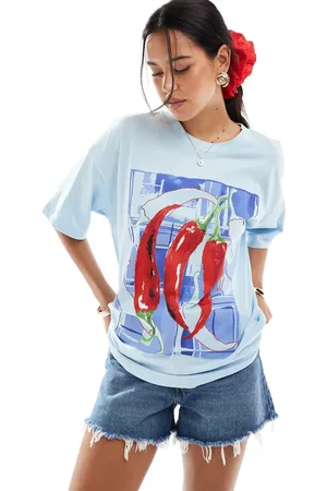 ASOS Babyblå oversized T-shirt med abstrakt chiligrafik