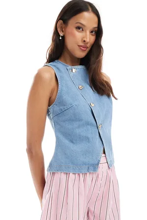ASOS Denimtop med asymmetrisk krydsende detalje foran og guldfarvede knapper