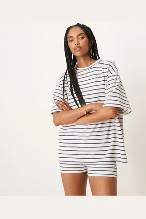 ASOS Hvid strikket oversized T-shirt med sorte striber - Del af sæt-Multifarvet