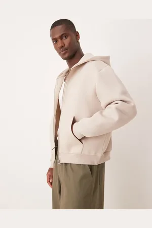 ASOS Oversized beige hættetrøje i kraftigt scubastof med lynlås-Neutral