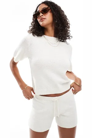 ASOS Hvid oversized T-shirt med sømdetaljer i ribstrikket bouclé - Del af sæt