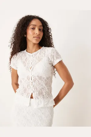 ASOS Elfenbenshvid top med gennemgående knapper i tekstureret blondestof - Del af sæt