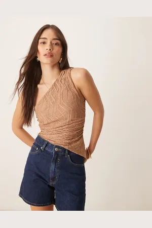 ASOS Oneshoulder-top med tekstur, rynker og asymmetrisk kant forneden-Neutral