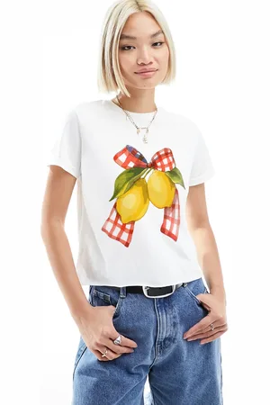 ASOS Baby-T-shirt med sløjfe- og citrongrafik med gingham-tern