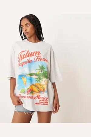 ASOS Isgråmeleret oversized T-shirt med tequila- og tacoprint