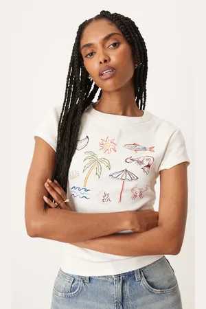 ASOS Cremehvid baby-T-shirt med feriestrand-grafik