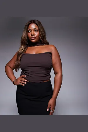 ASOS ASOS DESIGN Curve - Chokoladebrun bandeau-top med halstørklædedetalje