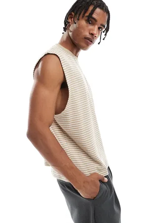 ASOS Og hvid oversized cropped tanktop med striber i firkantet pasform-Neutral