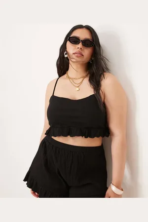 ASOS ASOS DESIGN Curve - croptop i krølstof med flæsekant forneden