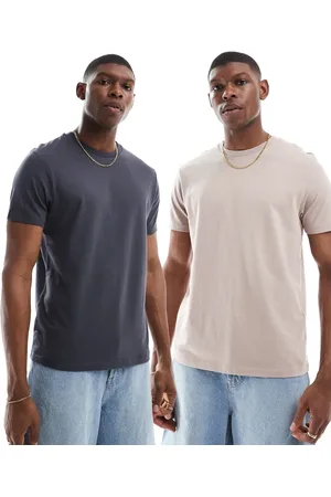 ASOS Essentials - Pakke med 2 T-shirts med rund hals i koksgrå/beige-Multifarvet