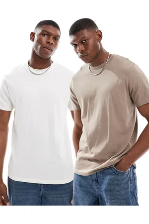 ASOS Essentials - Pakke med 2 T-shirts med rund hals i brun/cremehvid-Multifarvet