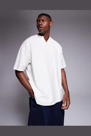 ASOS Oversized cremehvid T-shirt i hørlook med halshak