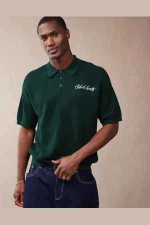 ASOS Afslappet strikket polo med brystlomme og broderet tekst-Brun