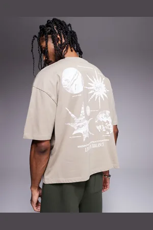ASOS Beige firkantet oversized T-shirt med kosmisk grafik-Neutral