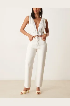 ASOS Ankellange råhvide jeans med comfort-stretch og lige ben
