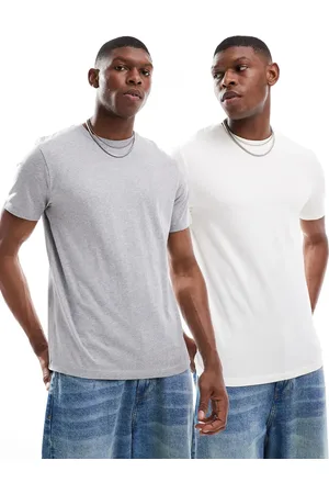ASOS Essentials - Pakke med 2 T-shirts med rund hals i grå/cremehvid-Multifarvet