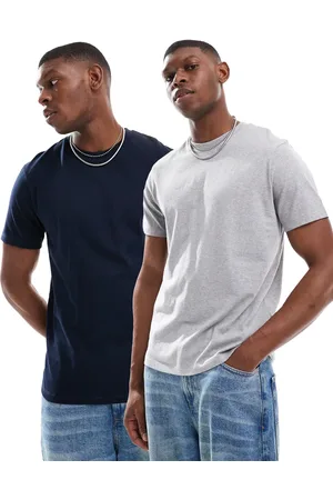 ASOS Essentials - Pakke med 2 T-shirts med rund hals i gråmeleret/marineblå-Multifarvet