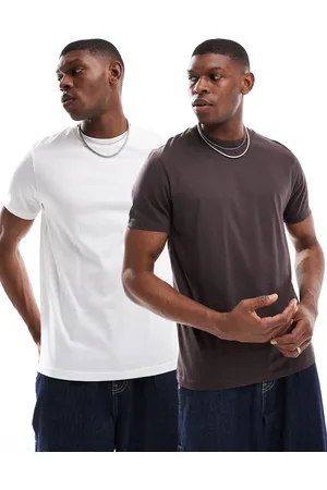 ASOS Essentials - Pakke med 2 T-shirts med rund hals i brun/hvid-Multifarvet