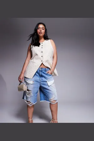 ASOS ASOS DESIGN Curve - Mellemblå bermuda-shorts med flænger
