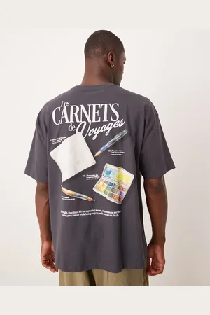 ASOS Vasket sort oversized T-shirt med grafisk print-Grå