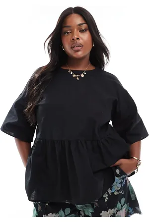 ASOS ASOS DESIGN Curve - oversized kortærmet smock-top i hørblanding med peplum-design