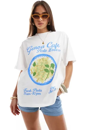 ASOS Oversized cremehvid T-shirt med grafisk pastaprint