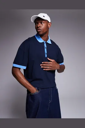 ASOS Oversized og cropped marineblå poloskjorte med sænkede skuldre