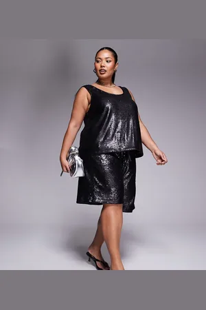 ASOS Curve - Sorte skræddersyede longline-shorts med pailletter - Del af sæt-Guld
