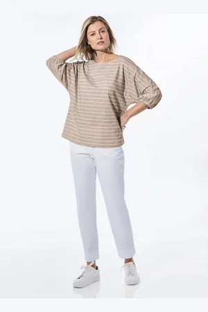 GOLDNER Neulospaita, jossa tehostelankaa - beige / valkoinen / raidall. - Gr. 19
