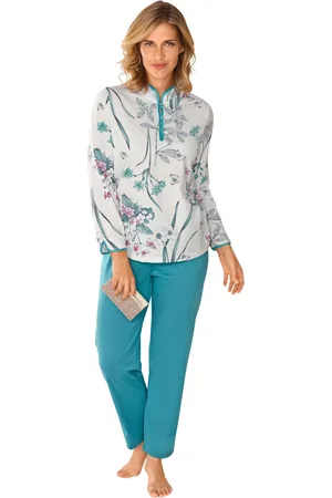 GOLDNER Nappilistallinen puuvillapyjama - / smaragdi / roosa - Gr. 48/50