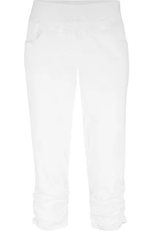 bonprix Puuvillaiset caprihousut joustavalla vyötäröllä ja rypytyksellä