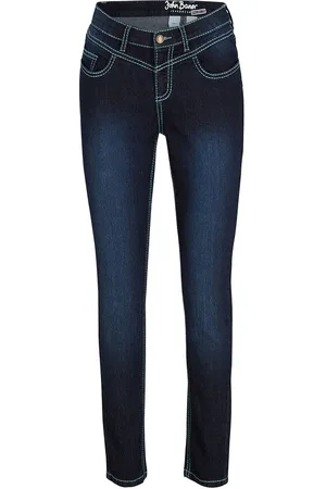 bonprix Mid waist -malliset skinny-farkut, joissa kontrastiväriset saumat