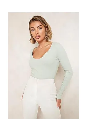 Boohoo Rib Notch Neck Long Sleeve Bodysuit
