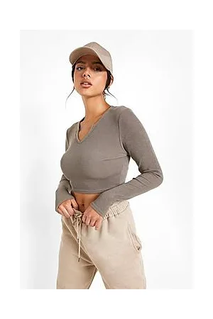 Boohoo Ribbed Notch Neck Crop Top