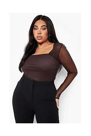 Boohoo Plus Mesh Ruched Bodysuit