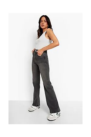 Boohoo Washed Black High Waisted Flared Jeans