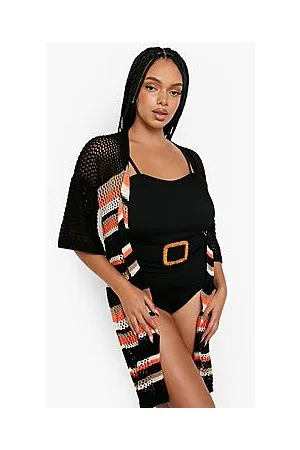 Boohoo Plus Stripe Crochet Beach Kimono