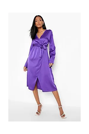 Boohoo Tall Wrap Bell Sleeve Satin Dress