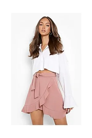 Boohoo Belted Frill Hem Crepe Mini Skirt