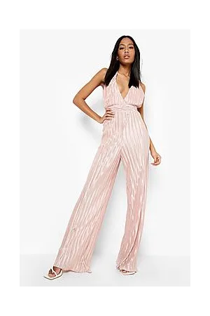 Boohoo Tall Plisse Cowl Back Wide Leg Jumpsuit