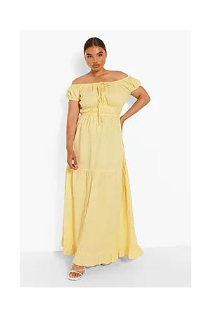 Boohoo Plus Woven Off Shoulder Tiered Maxi Dress