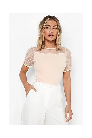 Boohoo Dobby Mesh Puff Sleeve Bodysuit